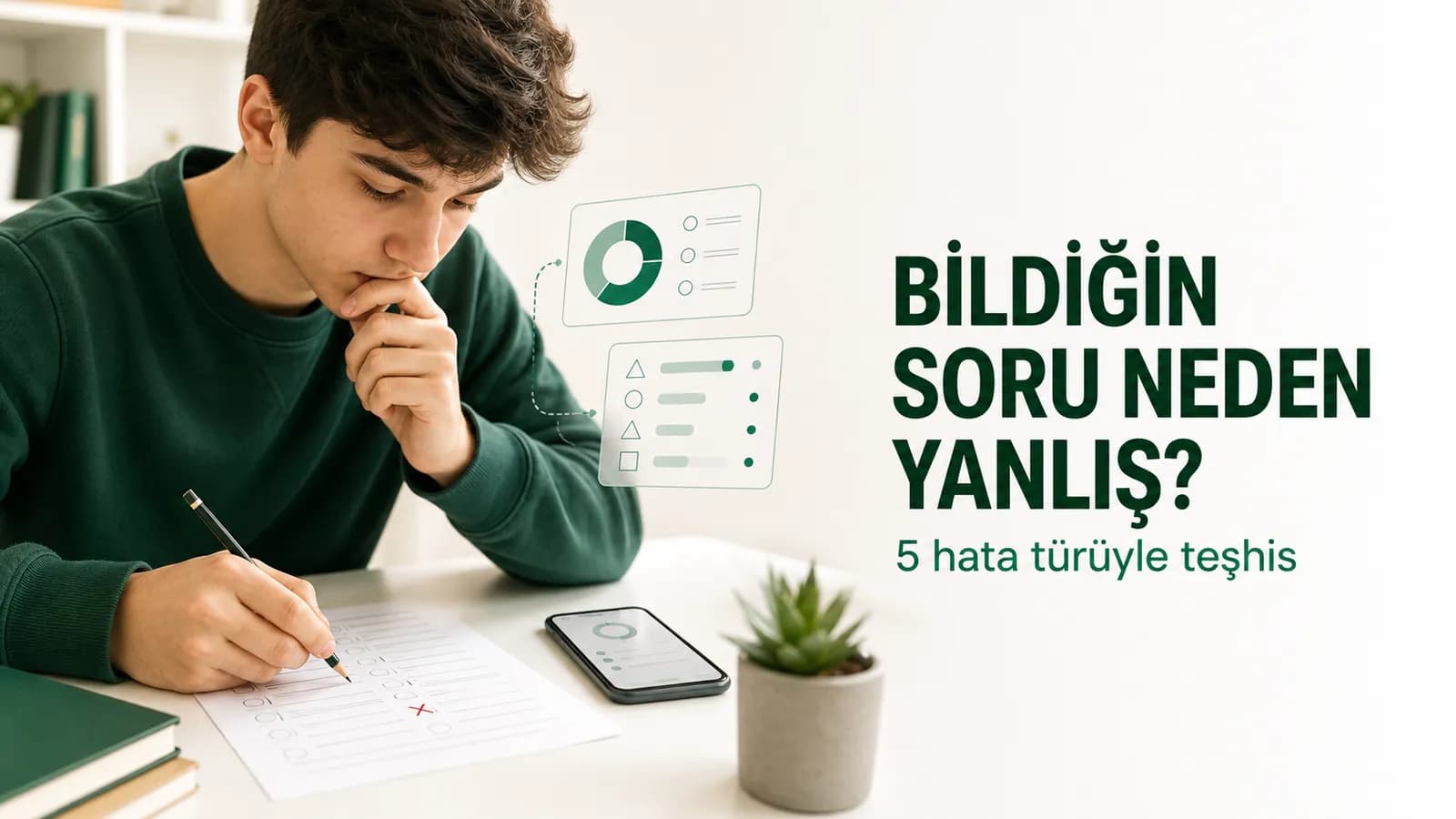 Deneme sonrasında yanlış yaptığı sorunun nedenini inceleyen öğrenci