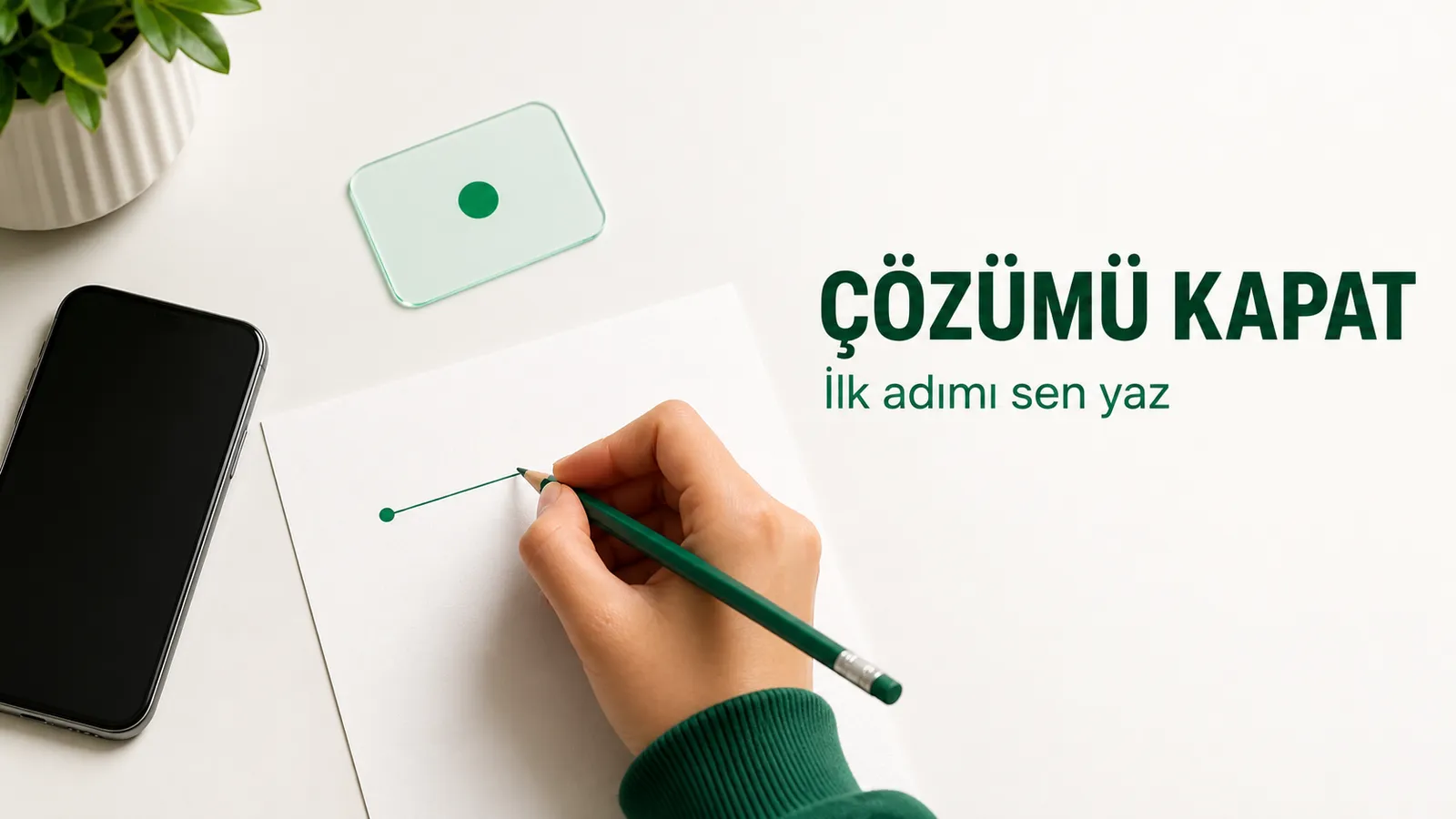 Telefon ekranını kapatıp ilk çözüm adımını kâğıda yazan öğrenci