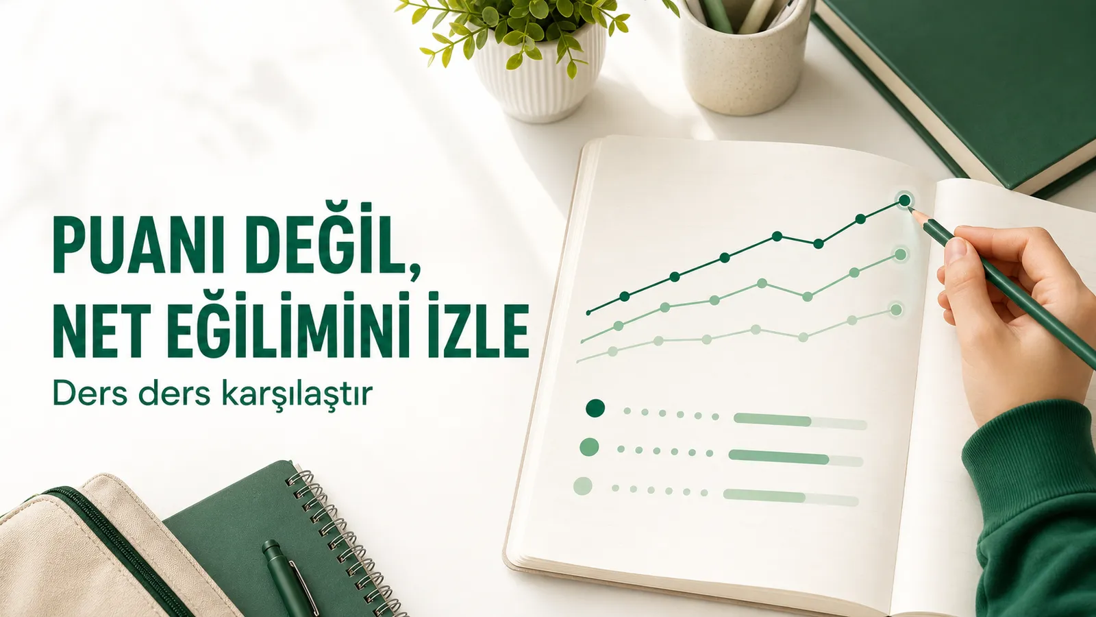 Derslere göre değişen LGS net eğilimini gösteren sade grafik