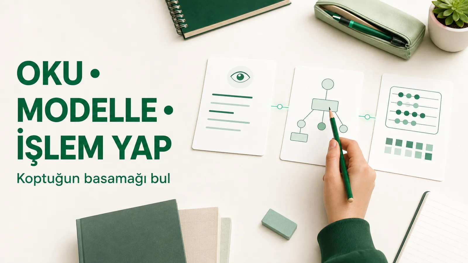 Matematik sorusunu okuma, modelleme ve işlem basamaklarına ayıran çalışma masası