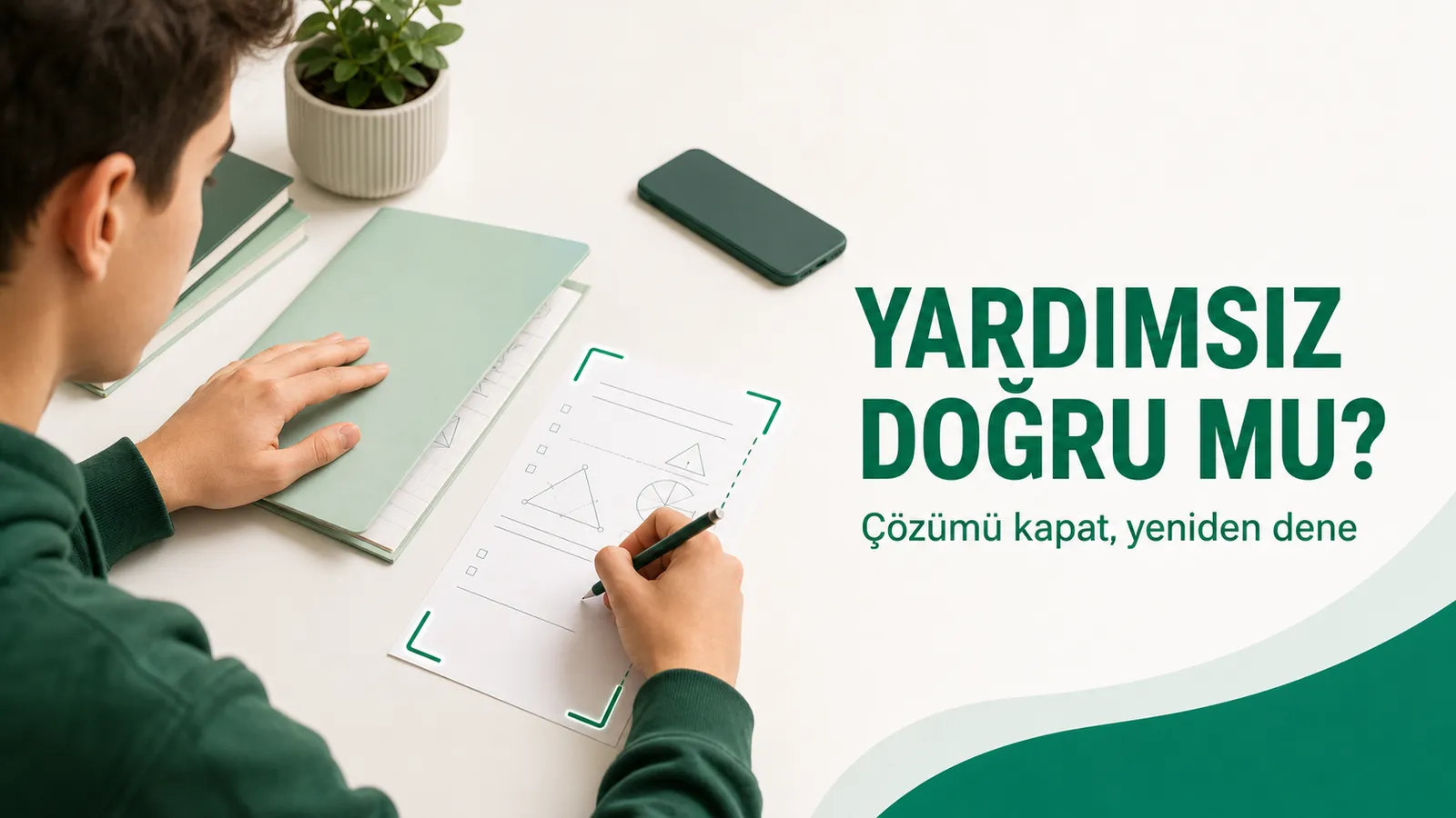 Önceki çözümü kapatıp soruyu yardımsız yeniden çözen öğrenci