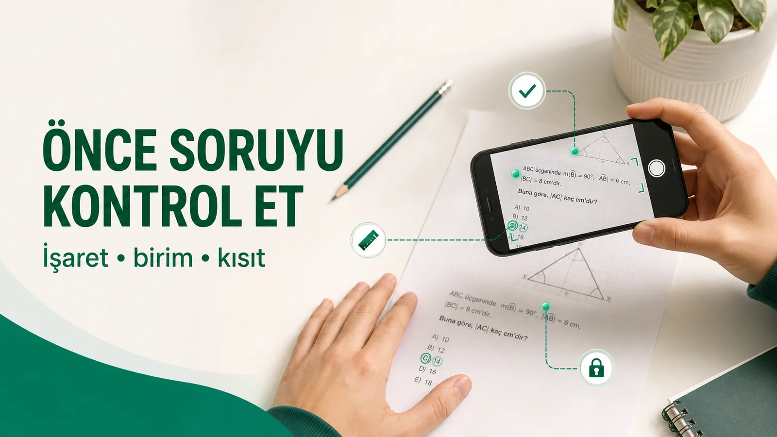 Yapay zekâya gönderilen soruda işaret, birim ve kısıt kontrolü yapan öğrenci