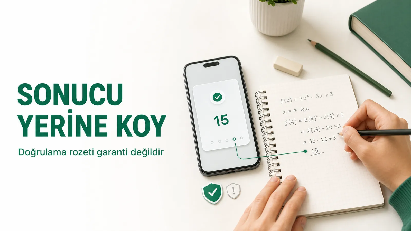 Yapay zekânın bulduğu sonucu başlangıç denkleminde doğrulayan öğrenci